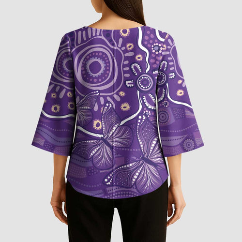 Australia Lupus Awareness Indigenous Kimono Sleeve Blouse Purple Ribbon Aboriginal Butterflies