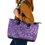 Australia Lupus Awareness Indigenous Leather Tote Bag Purple Ribbon Aboriginal Butterflies
