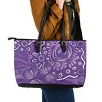 Australia Lupus Awareness Indigenous Leather Tote Bag Purple Ribbon Aboriginal Butterflies