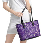 Australia Lupus Awareness Indigenous Leather Tote Bag Purple Ribbon Aboriginal Butterflies