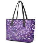 Australia Lupus Awareness Indigenous Leather Tote Bag Purple Ribbon Aboriginal Butterflies