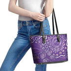 Australia Lupus Awareness Indigenous Leather Tote Bag Purple Ribbon Aboriginal Butterflies