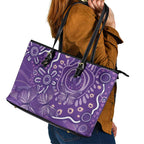 Australia Lupus Awareness Indigenous Leather Tote Bag Purple Ribbon Aboriginal Butterflies