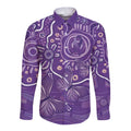 Australia Lupus Awareness Indigenous Long Sleeve Button Shirt Purple Ribbon Aboriginal Butterflies