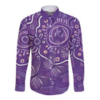 Australia Lupus Awareness Indigenous Long Sleeve Button Shirt Purple Ribbon Aboriginal Butterflies