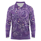 Australia Lupus Awareness Indigenous Long Sleeve Polo Shirt Purple Ribbon Aboriginal Butterflies