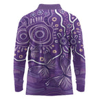 Australia Lupus Awareness Indigenous Long Sleeve Polo Shirt Purple Ribbon Aboriginal Butterflies