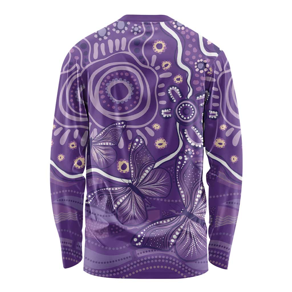Australia Lupus Awareness Indigenous Long Sleeve Shirt Purple Ribbon Aboriginal Butterflies