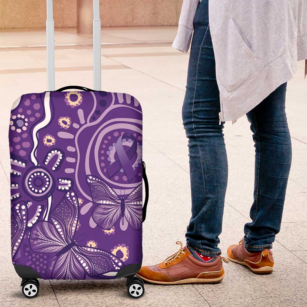 Australia Lupus Awareness Indigenous Luggage Cover Purple Ribbon Aboriginal Butterflies