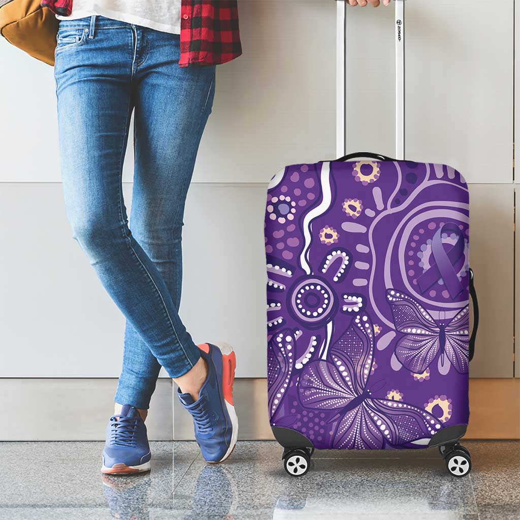 Australia Lupus Awareness Indigenous Luggage Cover Purple Ribbon Aboriginal Butterflies