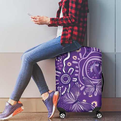 Australia Lupus Awareness Indigenous Luggage Cover Purple Ribbon Aboriginal Butterflies