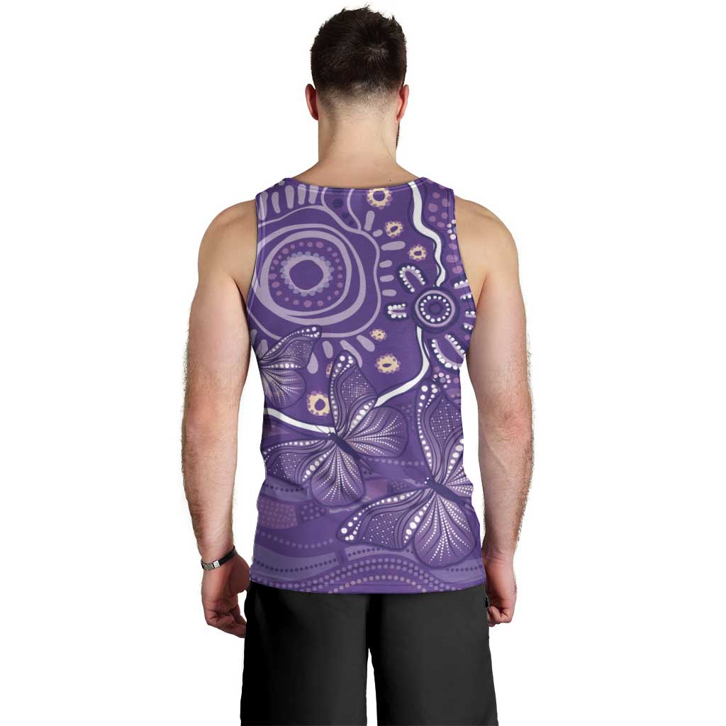 Australia Lupus Awareness Indigenous Men Tank Top Purple Ribbon Aboriginal Butterflies