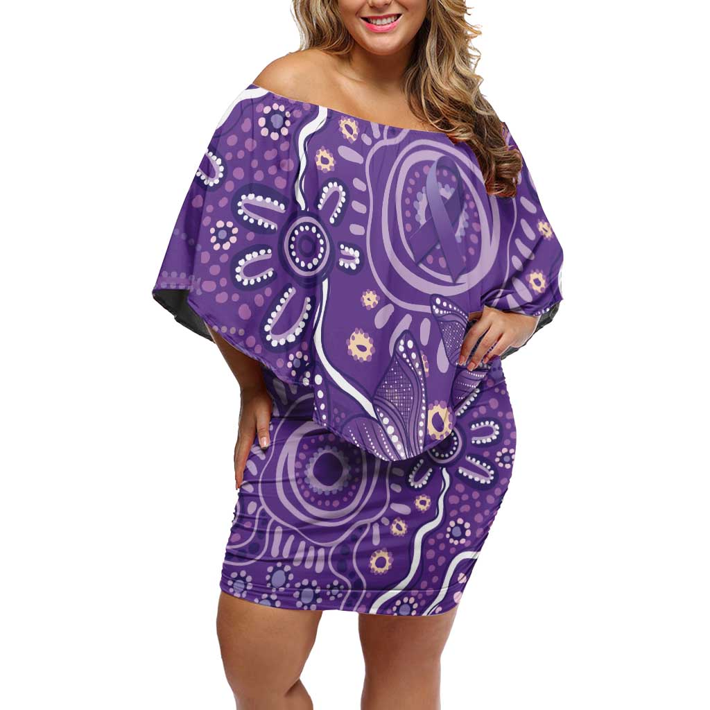 Australia Lupus Awareness Indigenous Off Shoulder Short Dress Purple Ribbon Aboriginal Butterflies