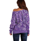 Australia Lupus Awareness Indigenous Off Shoulder Sweater Purple Ribbon Aboriginal Butterflies