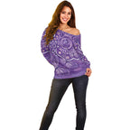 Australia Lupus Awareness Indigenous Off Shoulder Sweater Purple Ribbon Aboriginal Butterflies