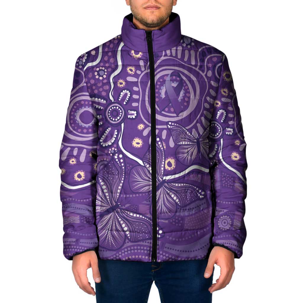 Australia Lupus Awareness Indigenous Padded Jacket Purple Ribbon Aboriginal Butterflies