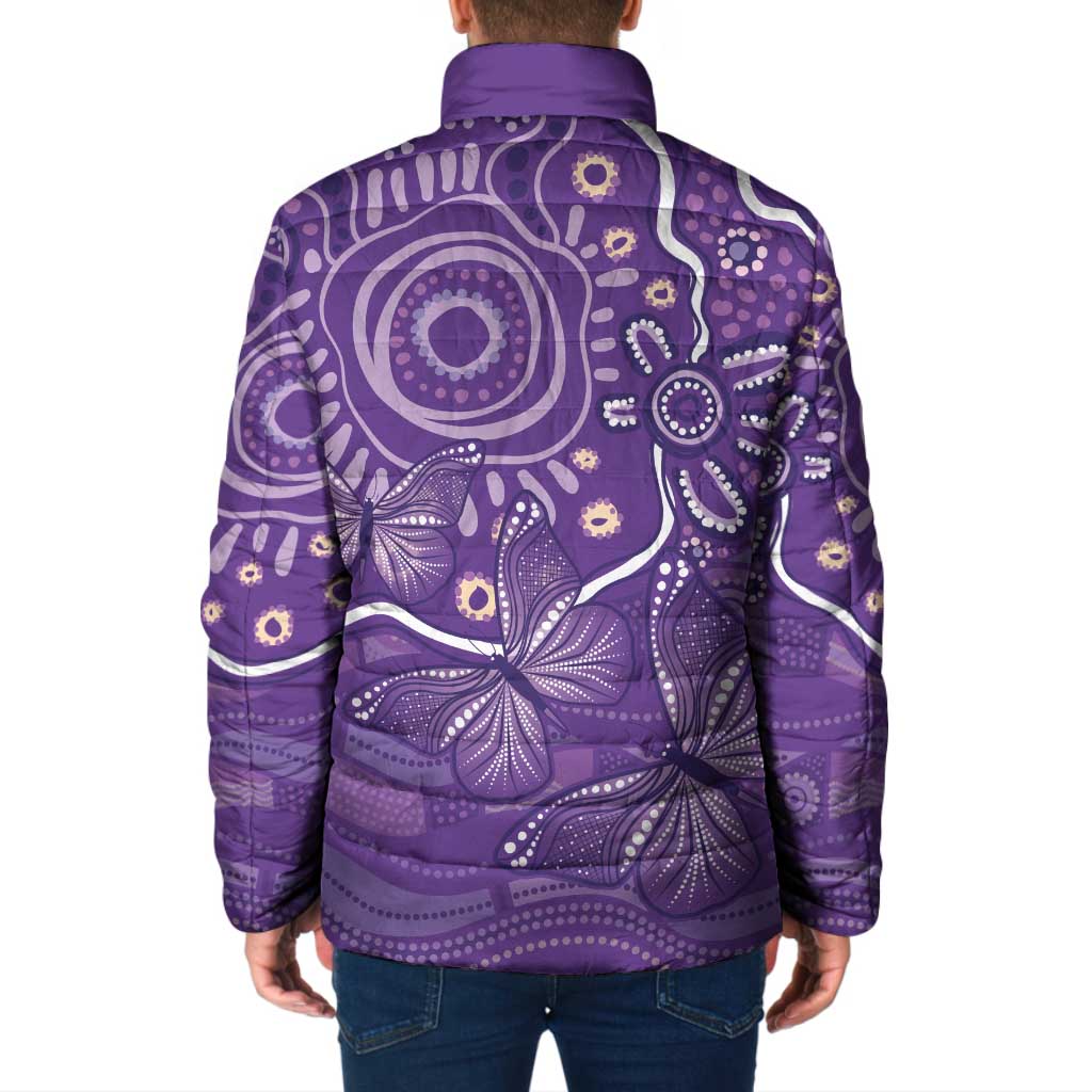 Australia Lupus Awareness Indigenous Padded Jacket Purple Ribbon Aboriginal Butterflies