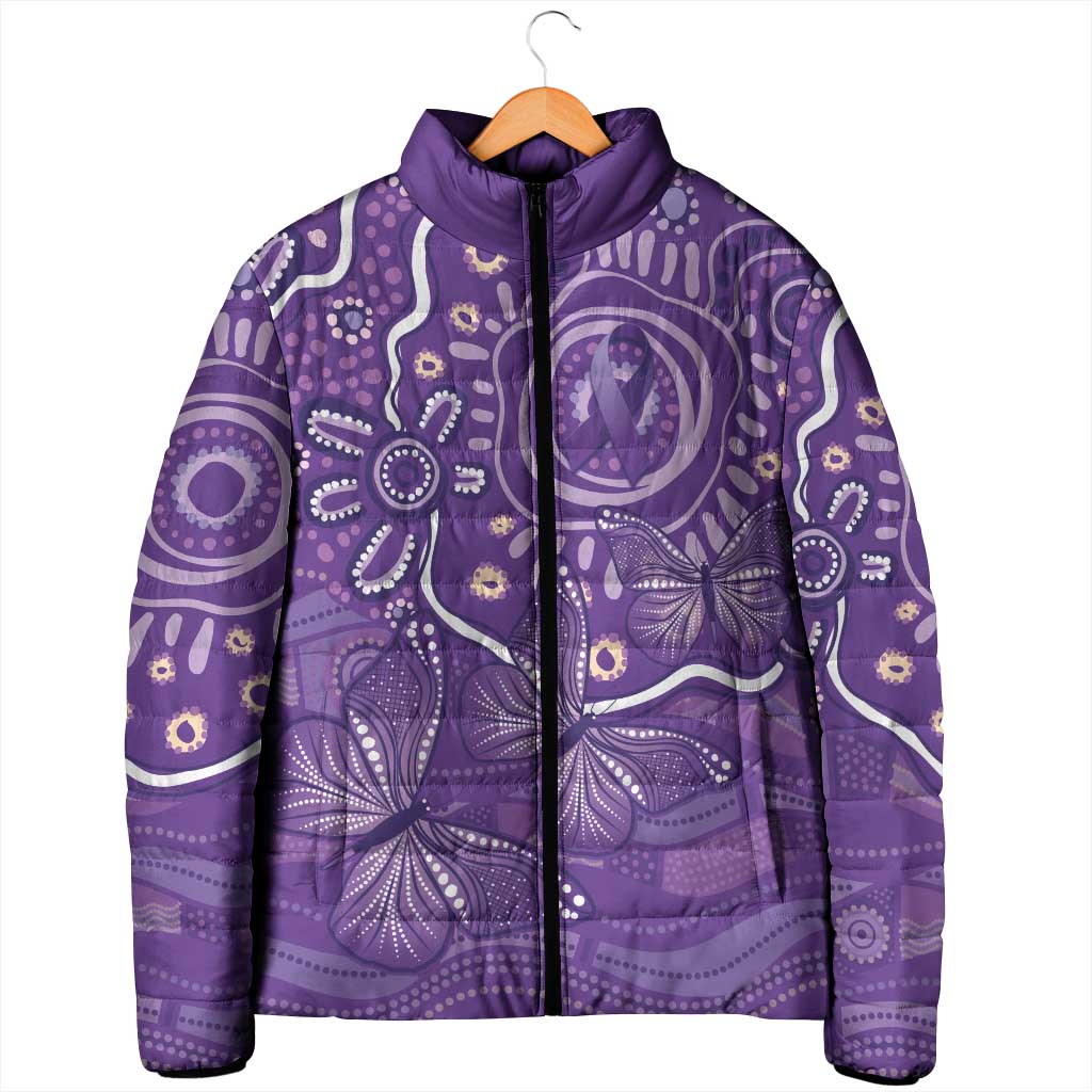 Australia Lupus Awareness Indigenous Padded Jacket Purple Ribbon Aboriginal Butterflies
