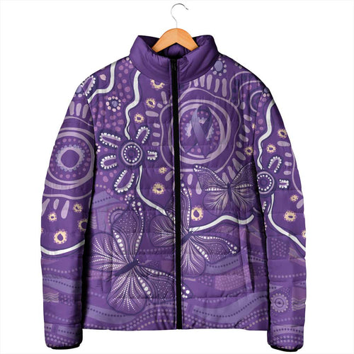 Australia Lupus Awareness Indigenous Padded Jacket Purple Ribbon Aboriginal Butterflies