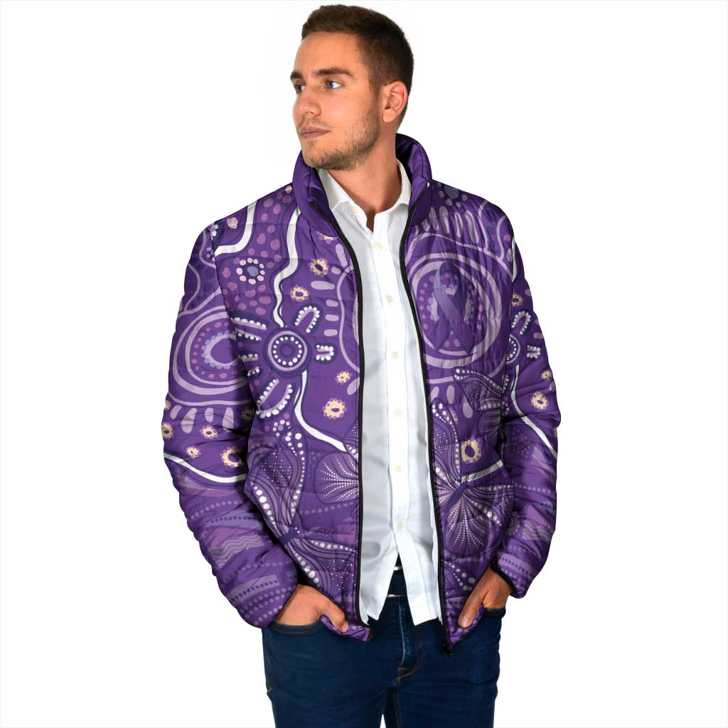 Australia Lupus Awareness Indigenous Padded Jacket Purple Ribbon Aboriginal Butterflies
