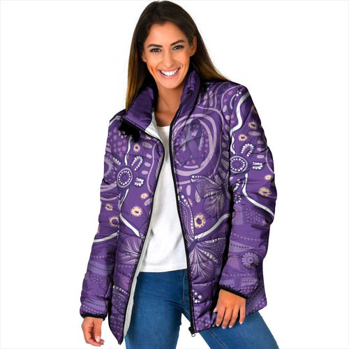 Australia Lupus Awareness Indigenous Padded Jacket Purple Ribbon Aboriginal Butterflies