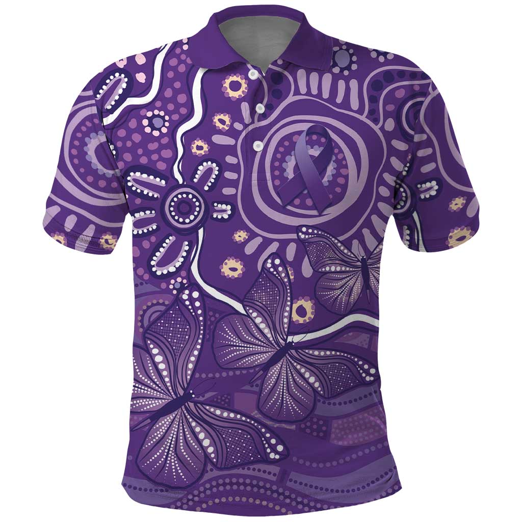 Australia Lupus Awareness Indigenous Polo Shirt Purple Ribbon Aboriginal Butterflies