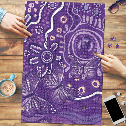 Australia Lupus Awareness Indigenous Puzzle Purple Ribbon Aboriginal Butterflies