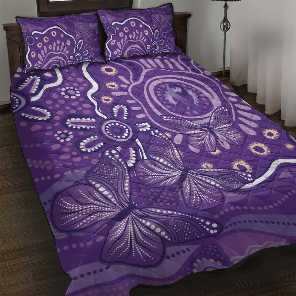 Australia Lupus Awareness Indigenous Quilt Bed Set Purple Ribbon Aboriginal Butterflies