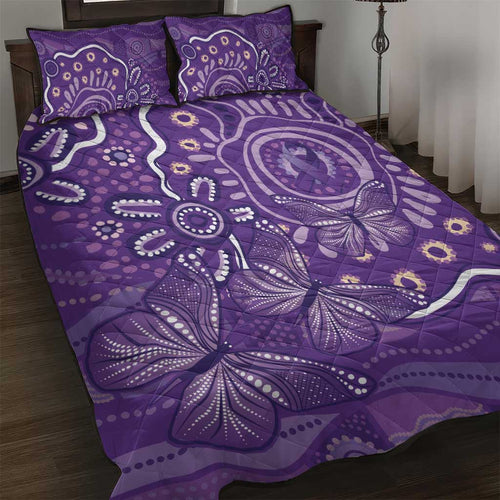 Australia Lupus Awareness Indigenous Quilt Bed Set Purple Ribbon Aboriginal Butterflies
