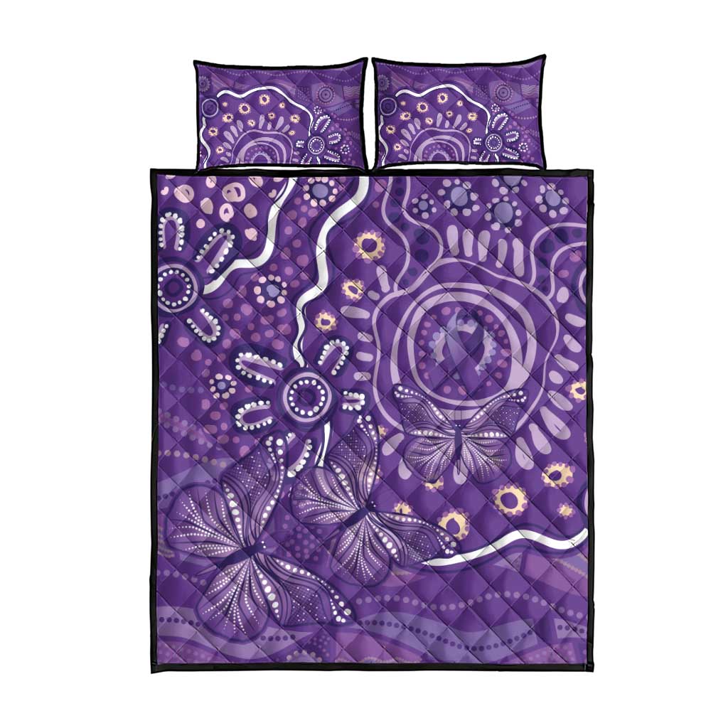 Australia Lupus Awareness Indigenous Quilt Bed Set Purple Ribbon Aboriginal Butterflies