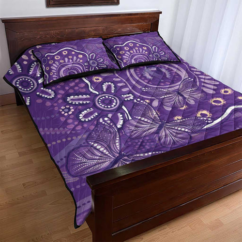Australia Lupus Awareness Indigenous Quilt Bed Set Purple Ribbon Aboriginal Butterflies