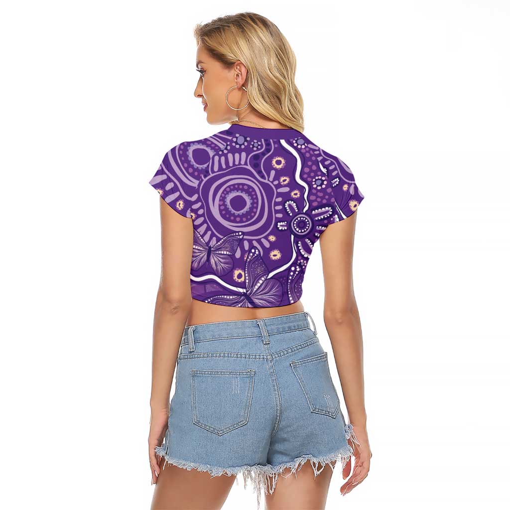 Australia Lupus Awareness Indigenous Raglan Cropped T Shirt Purple Ribbon Aboriginal Butterflies