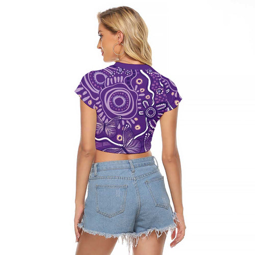 Australia Lupus Awareness Indigenous Raglan Cropped T Shirt Purple Ribbon Aboriginal Butterflies