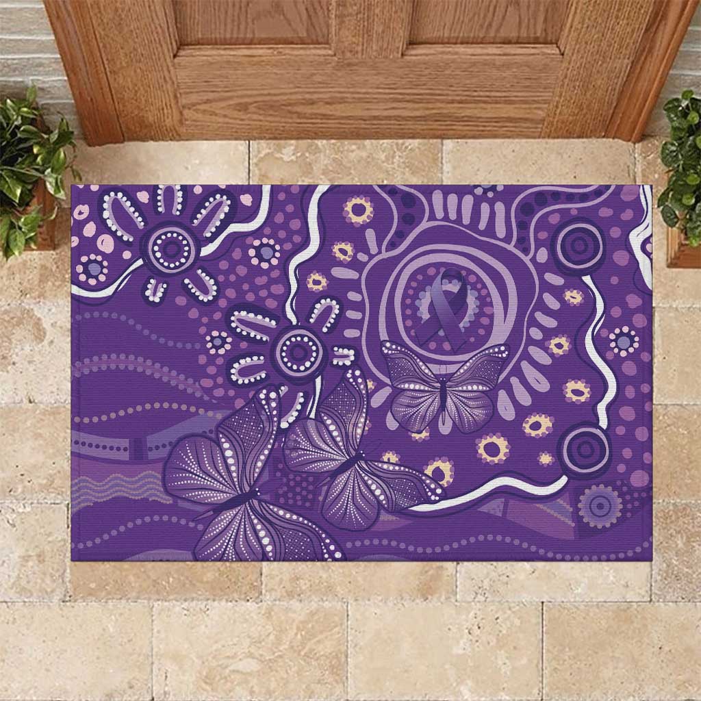 Australia Lupus Awareness Indigenous Rubber Doormat Purple Ribbon Aboriginal Butterflies