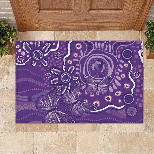 Australia Lupus Awareness Indigenous Rubber Doormat Purple Ribbon Aboriginal Butterflies