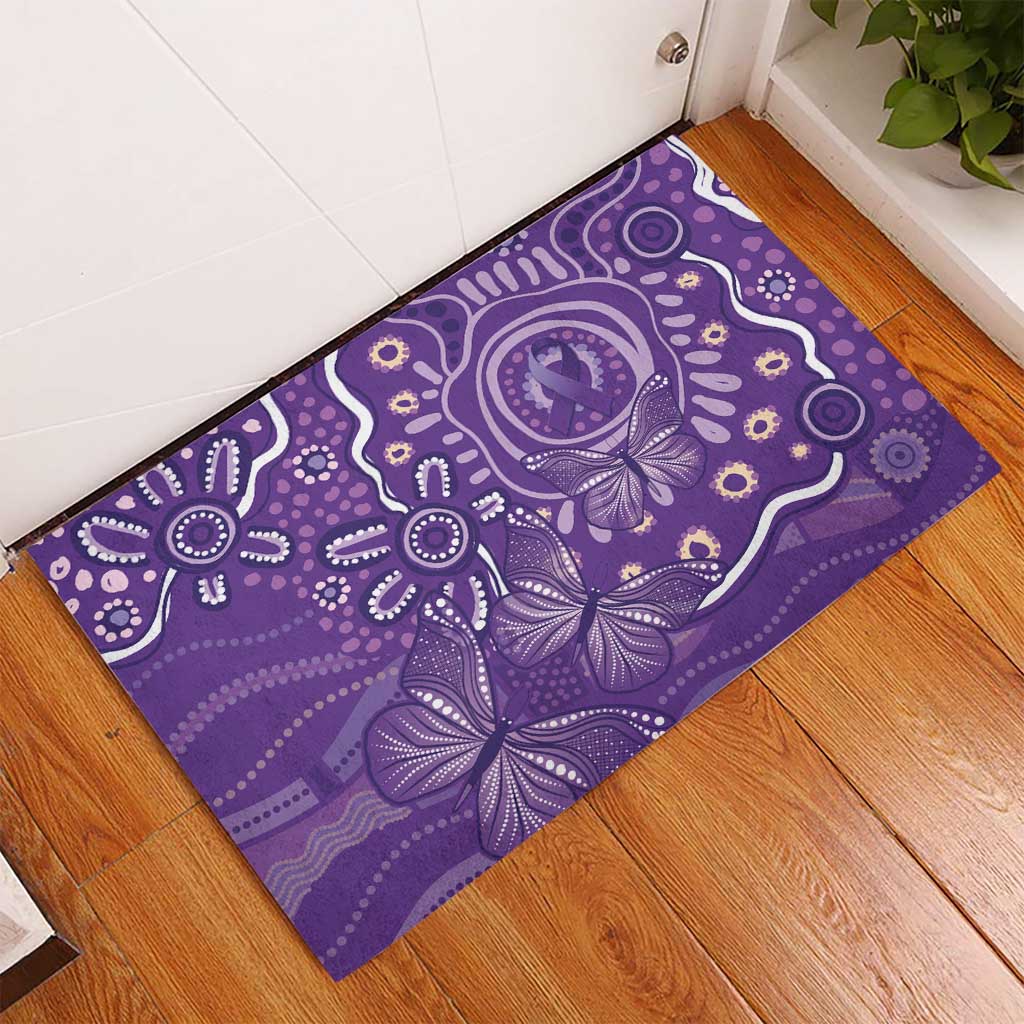 Australia Lupus Awareness Indigenous Rubber Doormat Purple Ribbon Aboriginal Butterflies