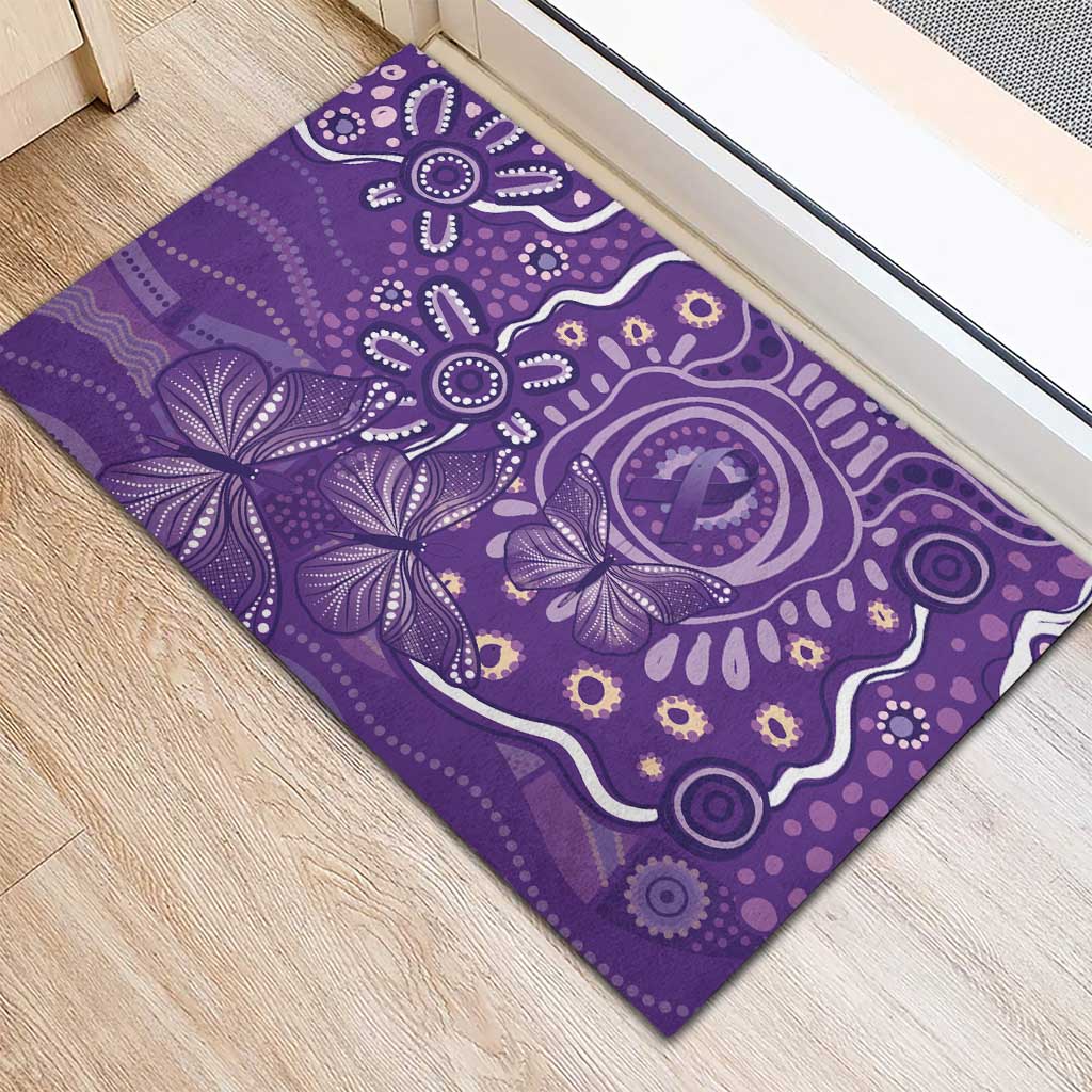Australia Lupus Awareness Indigenous Rubber Doormat Purple Ribbon Aboriginal Butterflies