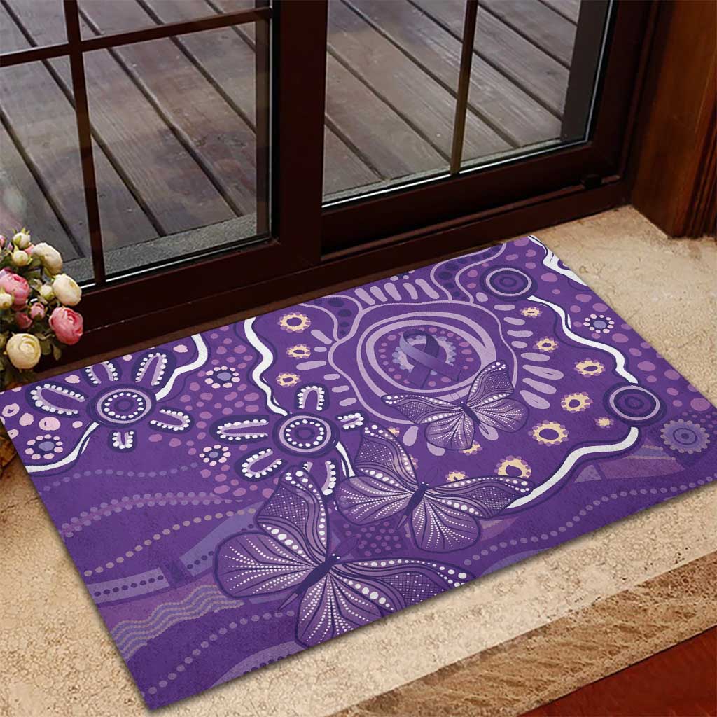 Australia Lupus Awareness Indigenous Rubber Doormat Purple Ribbon Aboriginal Butterflies