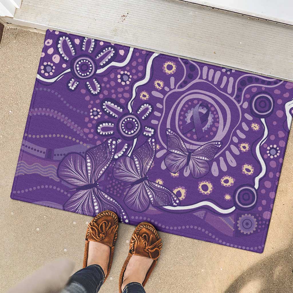 Australia Lupus Awareness Indigenous Rubber Doormat Purple Ribbon Aboriginal Butterflies