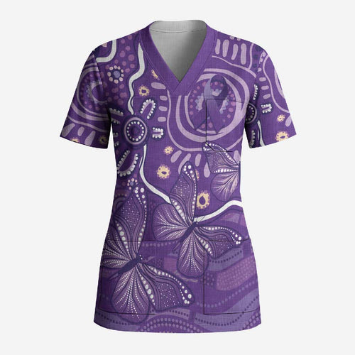 Australia Lupus Awareness Indigenous Scrub Top Purple Ribbon Aboriginal Butterflies