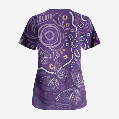 Australia Lupus Awareness Indigenous Scrub Top Purple Ribbon Aboriginal Butterflies