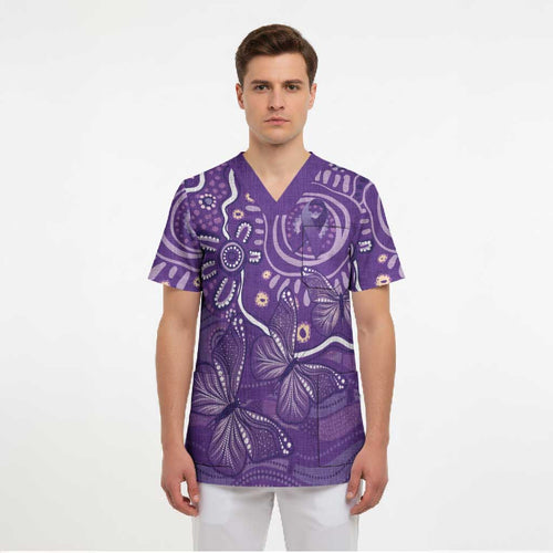 Australia Lupus Awareness Indigenous Scrub Top Purple Ribbon Aboriginal Butterflies