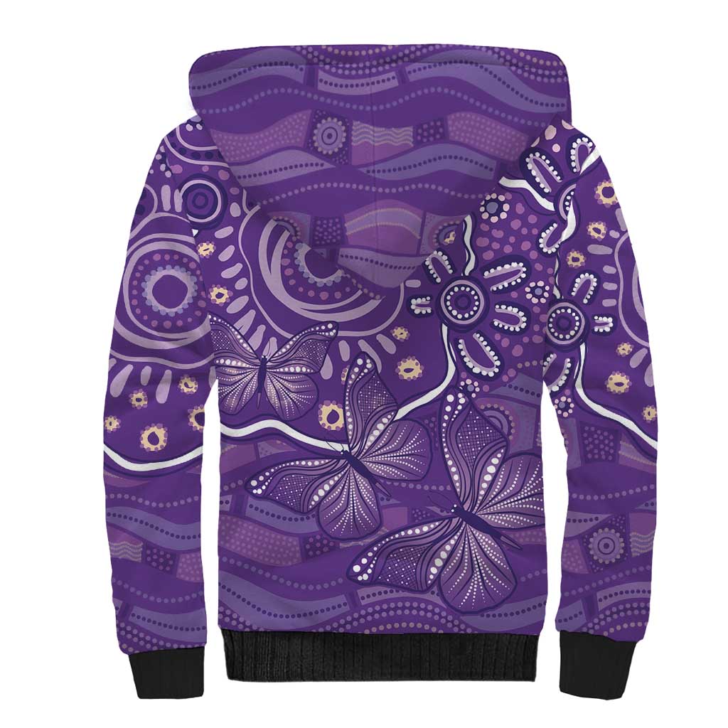 Australia Lupus Awareness Indigenous Sherpa Hoodie Purple Ribbon Aboriginal Butterflies