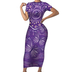 Australia Lupus Awareness Indigenous Short Sleeve Bodycon Dress Purple Ribbon Aboriginal Butterflies