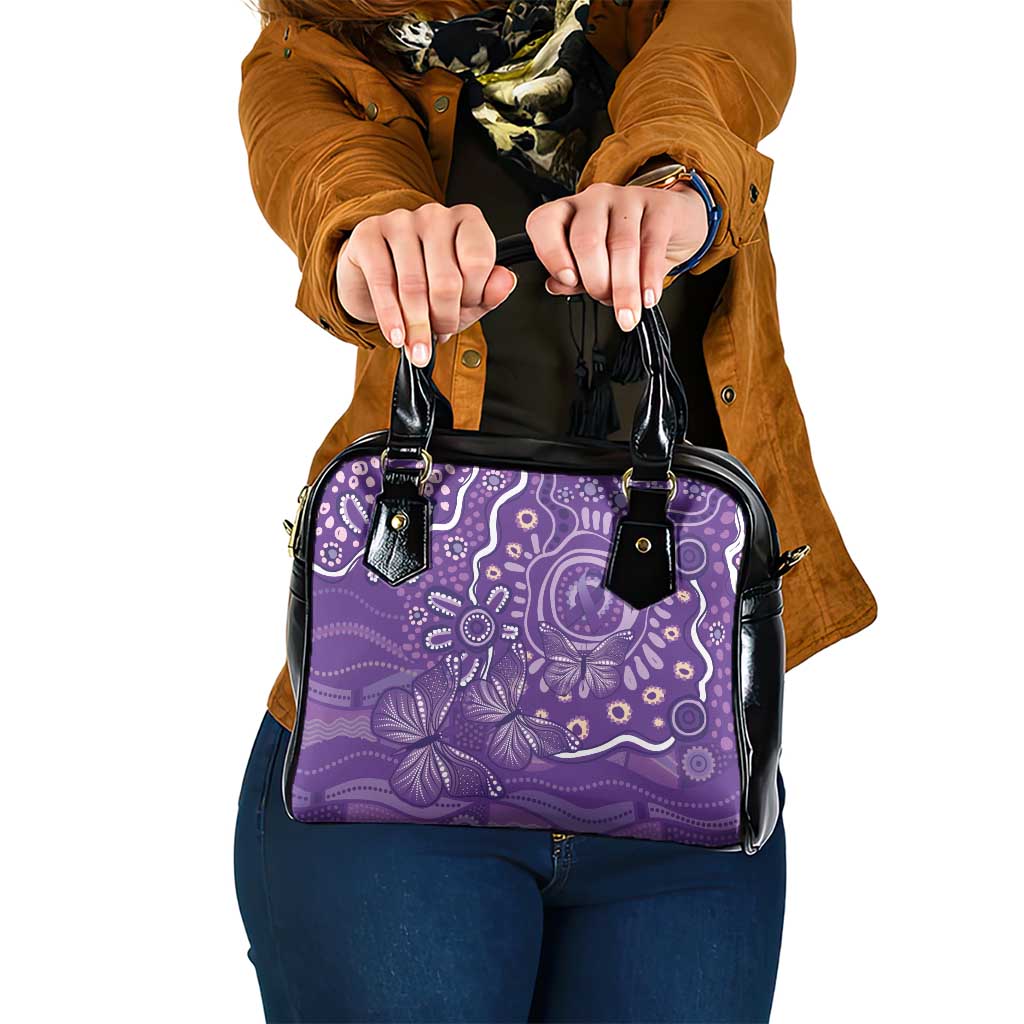 Australia Lupus Awareness Indigenous Shoulder Handbag Purple Ribbon Aboriginal Butterflies