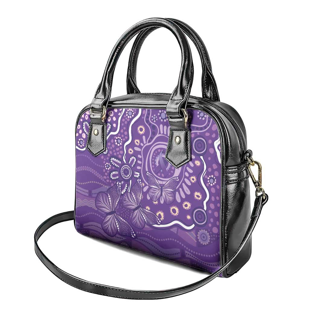 Australia Lupus Awareness Indigenous Shoulder Handbag Purple Ribbon Aboriginal Butterflies