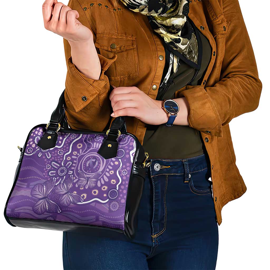 Australia Lupus Awareness Indigenous Shoulder Handbag Purple Ribbon Aboriginal Butterflies
