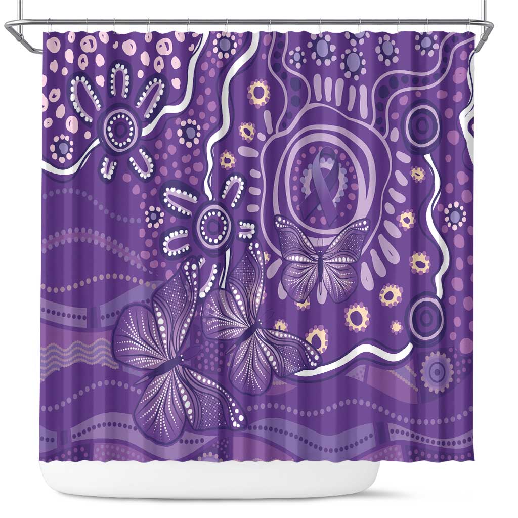 Australia Lupus Awareness Indigenous Shower Curtain Purple Ribbon Aboriginal Butterflies