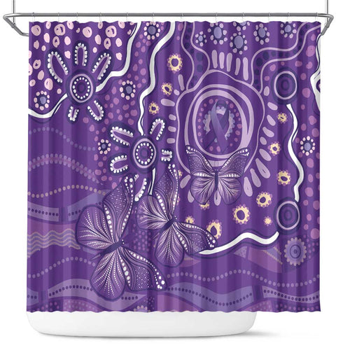 Australia Lupus Awareness Indigenous Shower Curtain Purple Ribbon Aboriginal Butterflies