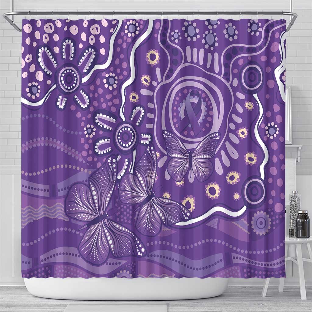 Australia Lupus Awareness Indigenous Shower Curtain Purple Ribbon Aboriginal Butterflies